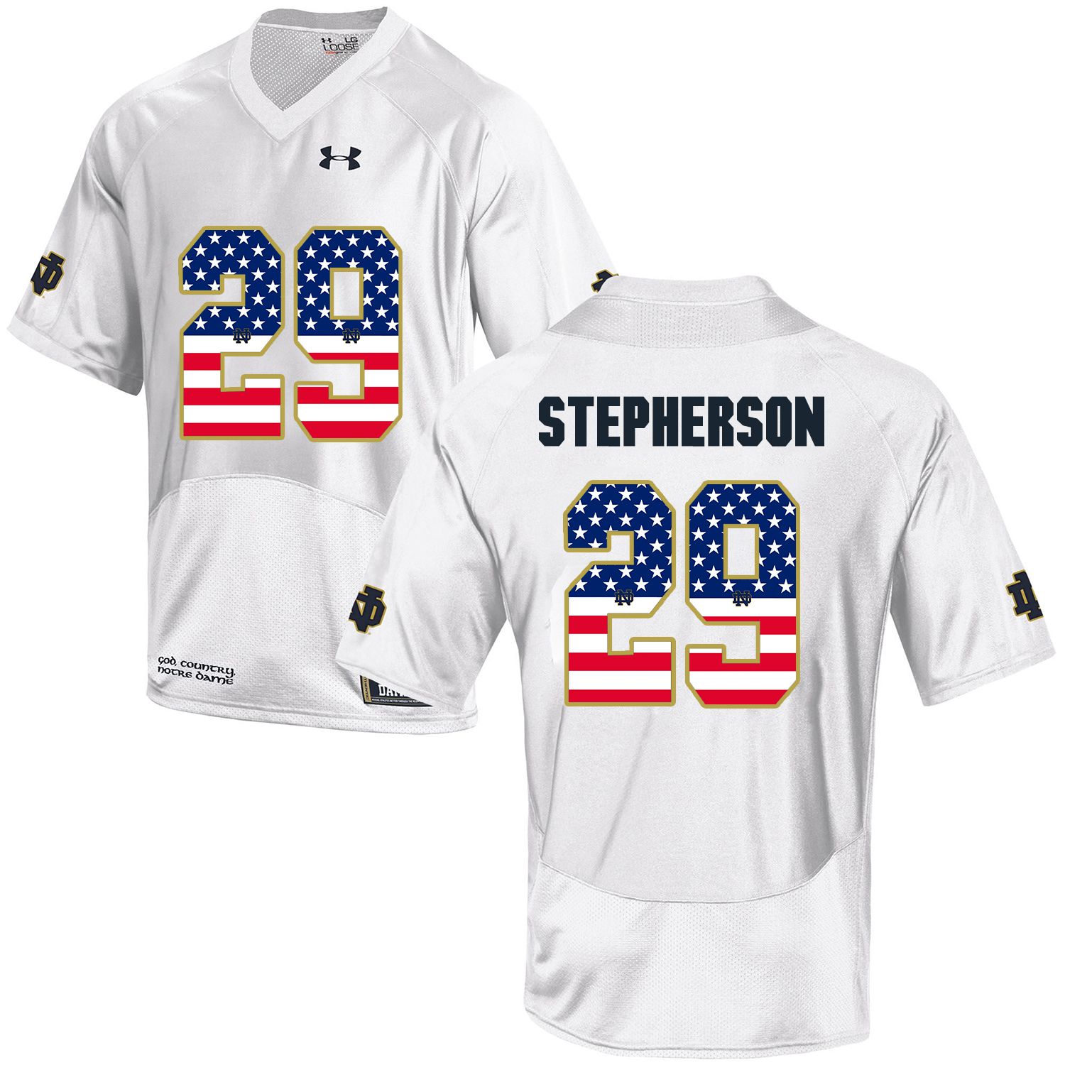 Men Norte Dame Fighting Irish #29 Stepherson White Flag Customized NCAA Jerseys->customized ncaa jersey->Custom Jersey
